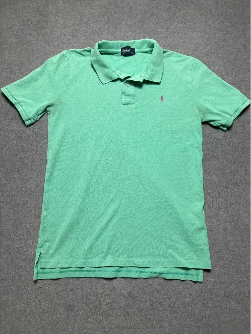 Polo Ralph Lauren Boys XL 18-20 Mint Green Mesh Polo Shirt Purple Pony Cotton